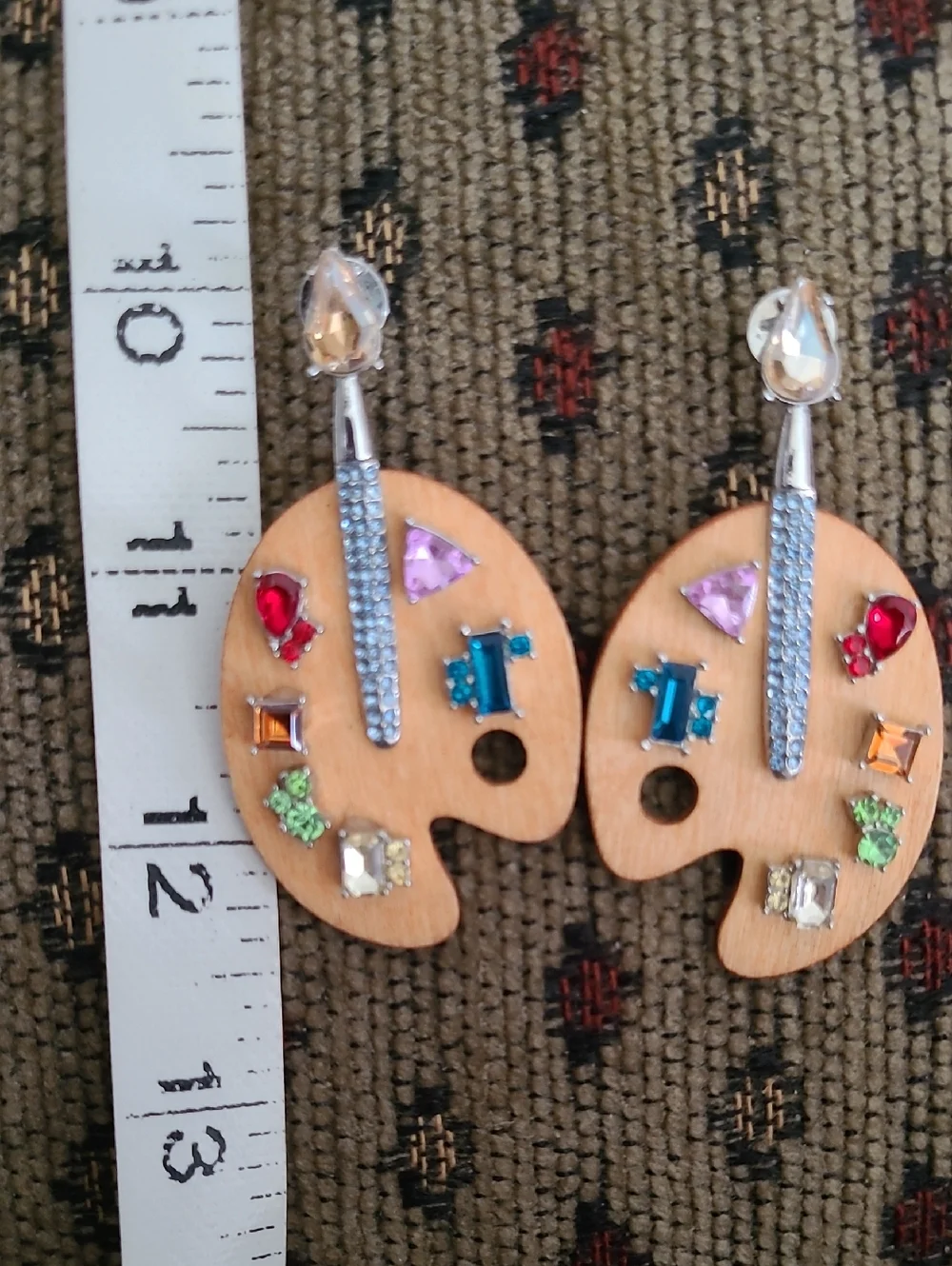 Piper k Wood Paint Palette Earrings with Glass Stones - Picture 3 of 3